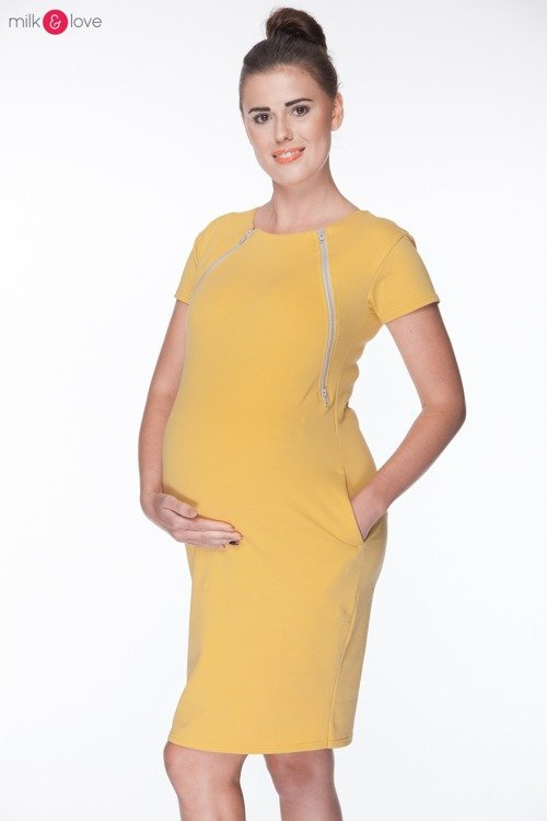 Sukienka do karmienia i ciążowa Fast Food Milk&Love musztardowa