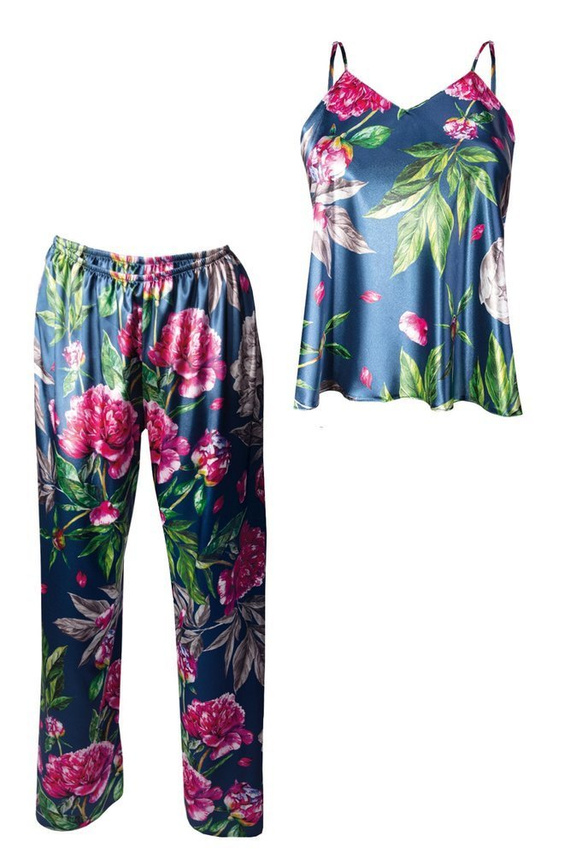 DK-KI Flowers Komplet Damski Piżama DKaren - 1 granatowy