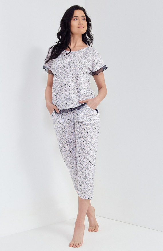 105 Piżama damska Cana -biały kwiatki