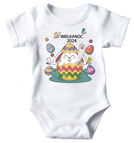 "Wielkanoc 2024 z króliczkiem" Body krótki rękaw Moocha biały
