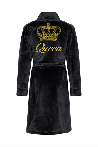 Queen + Korona Szlafrok damski polarowy ByShelly - czarny/złoty