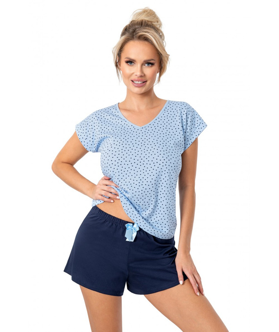 Star Short Piżama Donna – 100% bawełna, niebieska, gwiazdki, dekolt V