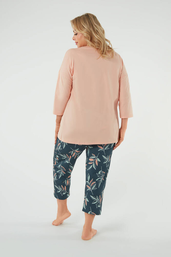 Julietta Piżama Damska 3/4rękaw, 7/8 spodnie Italian Fashion - łososiowy/druk