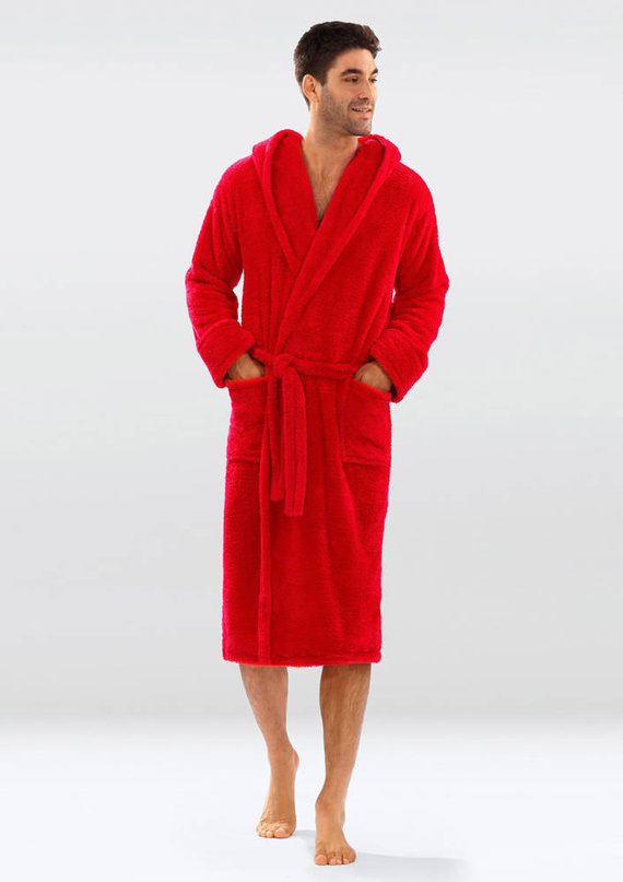 130 Podomka Szlafrok męski z kapturem Dkaren - czerwony