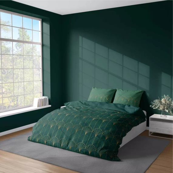 5023 A Pościel z mikrofibry złote art deco Detexpol zielony butelkowy