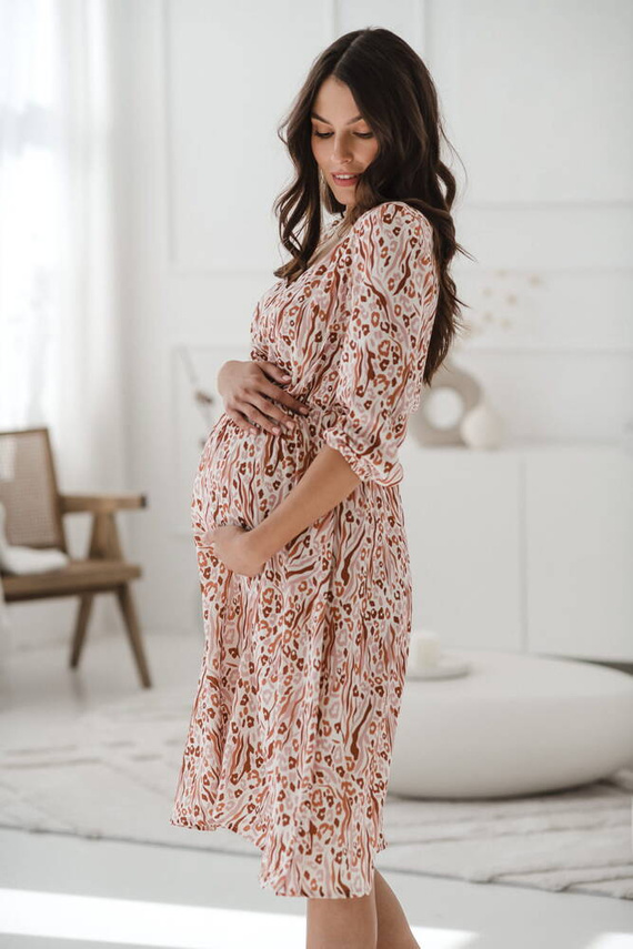 Lovely Dress Midi sukienka ciążowa i do karmienia Milk&Love wzorki na ecru