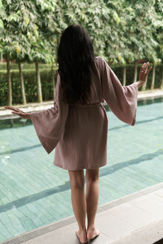 Sepia Rose Kimono muślinowe szlafrok Makaszka | 100% bawełna, lekki i przewiewny
