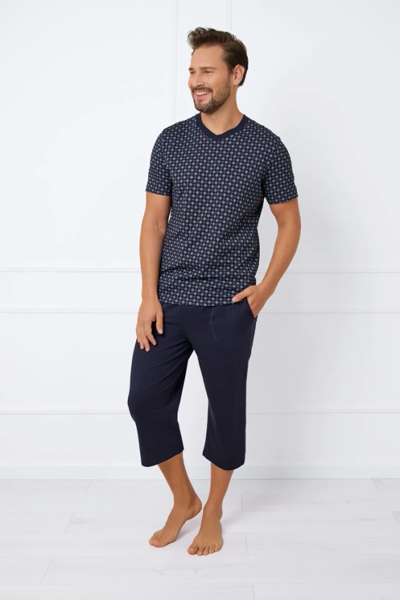 Gerard Piżama Męska krótki rękaw, 3/4 spodnie Italian Fashion - druk/granatowy 