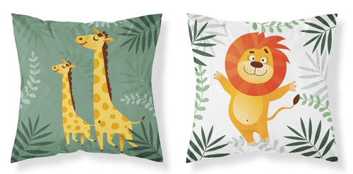 PSBA 20B Mayamoo 26 Poszewka bawełniana Dwustronna Żyrafy Lew  Detexpol zielony