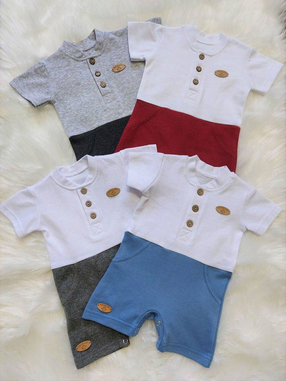 "Mieszko" rampers pajac letni Bambarillo biały-bordowy