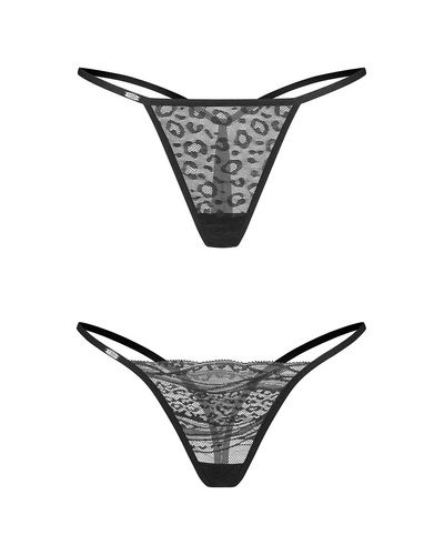 Stringi Clara Thong 2-Pack Obsessive czarne– koronkowe, ze zwierzęcym printem