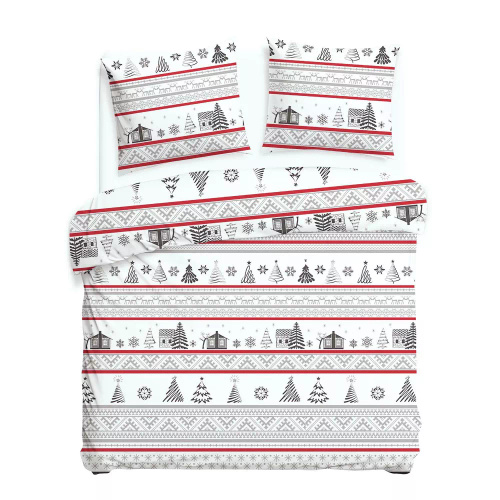 31514/1 Pościel flanelowa świąteczna Flanelove Darymex szara czerwona– komplet 100% bawełna, ciepła i miękka