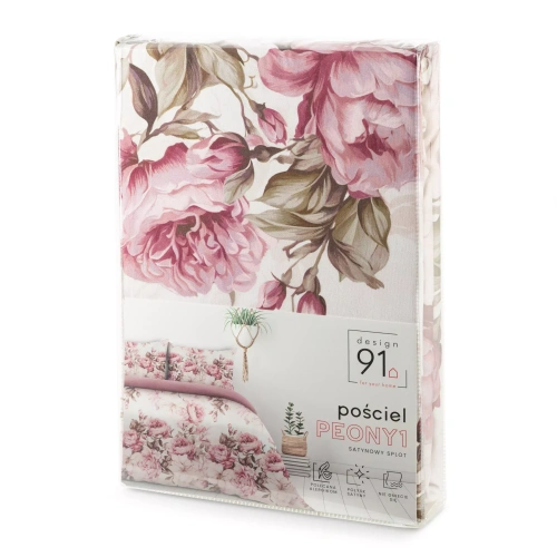 Pościel kwiatowa Peony1 Design 91 dwustronna miękka z zamkiem elegancka różowa
