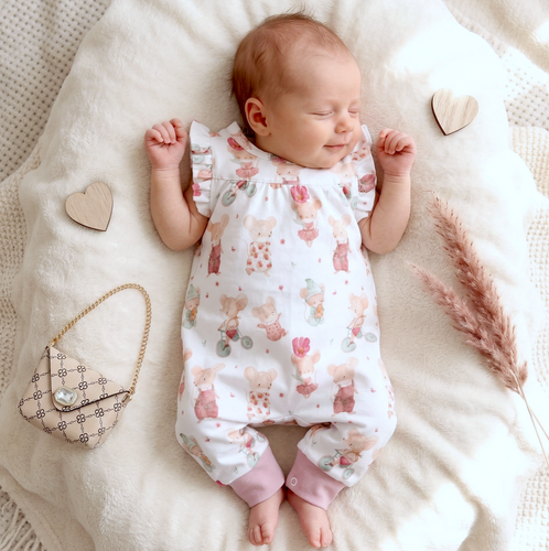 ABN-5694 Nini Śpiochy Niemowlęce 100% Bawełna Organiczna Małe Myszki Polska Produkcja