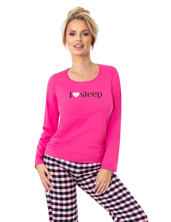 Piżama damska Donna Sleep Long  fuksjowy– bawełna, długi rękaw, pakowana w foliowy worek