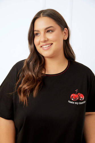 Cherry Piżama Damska krótki rękaw, krótkie spodnie Italian Fashion - czarny/druk