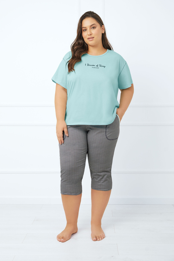 Tarisa Piżama Damska krótki rękaw, 3/4 spodnie Italian Fashion - jasny turkusowy/druk 