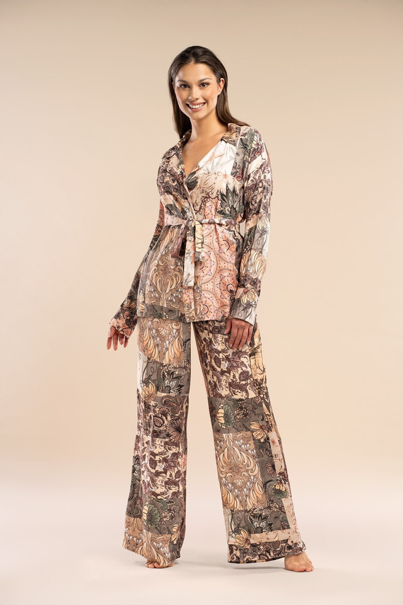 Spodnie piżamowe Forever Belle Reverie khaki– satynowa wiskoza, eleganckie i wygodne