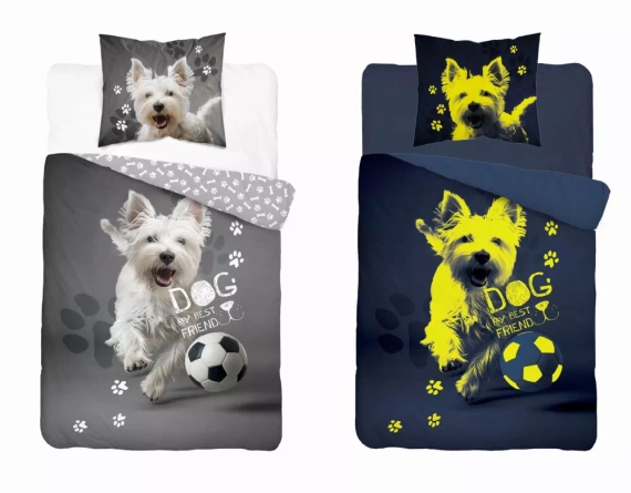 5205 A Fluo 40 Pościel bawełniana świecąca w ciemności Pies piłka Detexpol