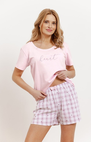 3416 Arabella Piżama damska Taro– różowa, bawełniana, krótki rękaw i szorty