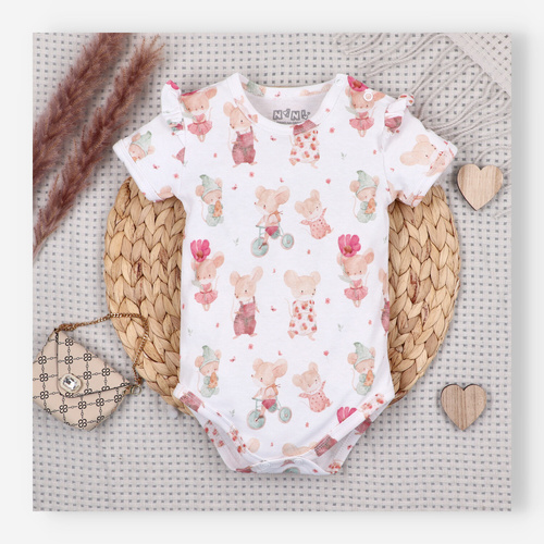 ABN-5688 Body niemowlęce Nini Małe Myszki bawełna organiczna napy ramię antyalergiczne