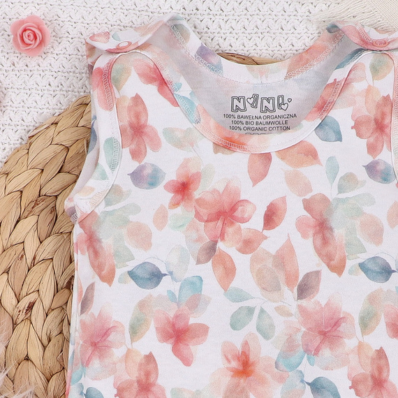 ABN-5420 Kolorowe kwiatki Śpiochy z bawełny organicznej Nini druk  