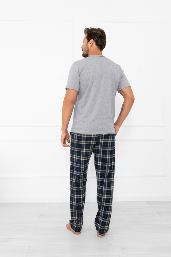 Piżama męska Andreas – krótki rękaw, długie spodnie, bawełna Italian Fashion - melanż/druk 