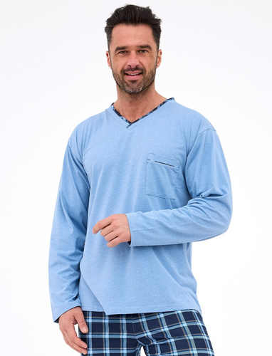 Piżama męska 122/304 Richard Cornette niebieska– bawełniana, długi rękaw