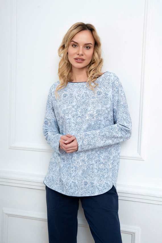 Gracjela Piżama Damska długi rękaw, długie spodnie Italian Fashion - druk niebieski/granatowy