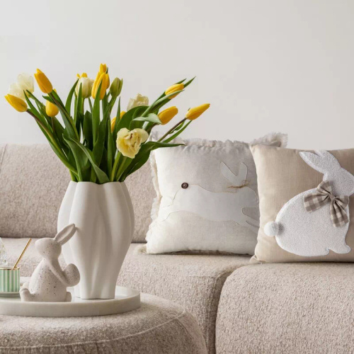 Eurofirany Wiosna 56– poszewka wielkanocna dekoracyjna stylowa beżowa kremowa zajączek