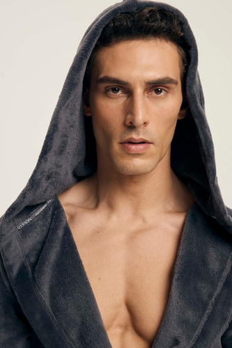 Szlafrok męski Henderson 43447 Vocal  szary– kaptur, ciepła dzianina, komfort i elegancja