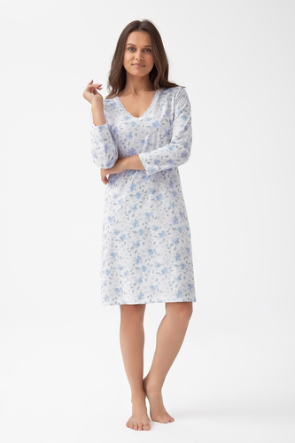 261 Koszula nocna Luna niebieski – bawełna, rękaw 7/8, wygodna i kobieca