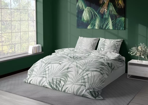 Milargo Verde 004 Pościel satynowa liście Faro szary