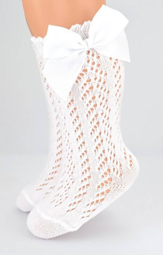 SB113 Podkolanówki niemowlęce ażurowe Noviti- białe