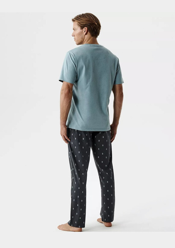 Piżama męska Atlantic NMP-403 100% bawełna długie spodnie komfort miętowo-szara