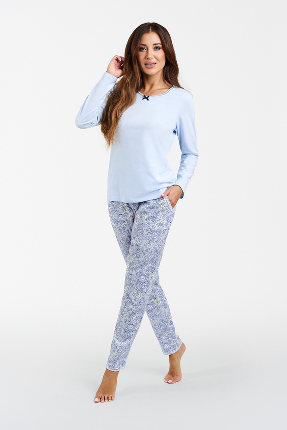 Salli Piżama Damska długi rękaw i długie spodnie Italian Fashion -niebieski/druk