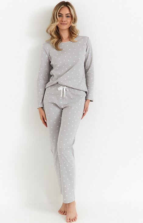 494 Piżama damska Cana popiel – bawełna interlock, serduszka, długi rękaw