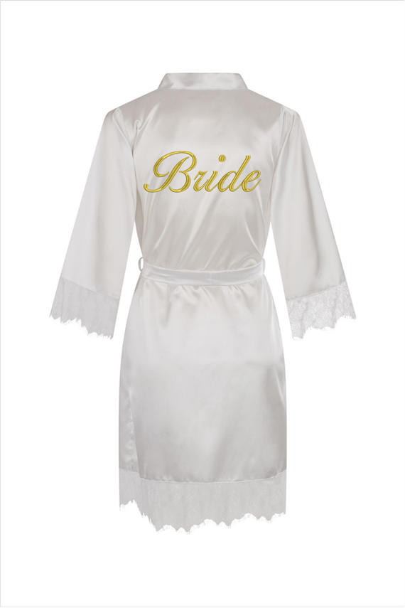 Bride z koronką Szlafrok damski satynowy ByShelly - bialy/złoty