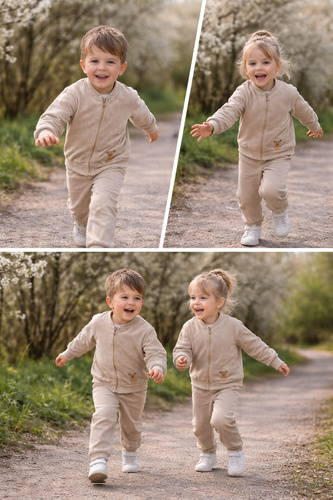 Komplet Misio Bambarillo beż baby cord dla chłopca i dziewczynki