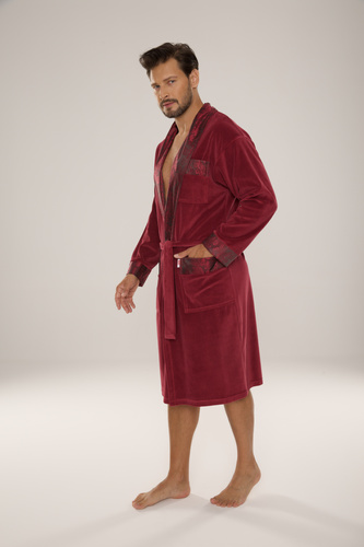 868 Noble Szlafrok męski welurowy De Lafense– elegancki, miękki, premium, burgund