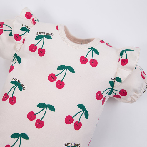 Body niemowlęce Cherry Eevi ecru wisienki bawełna krótki rękaw-ecru
