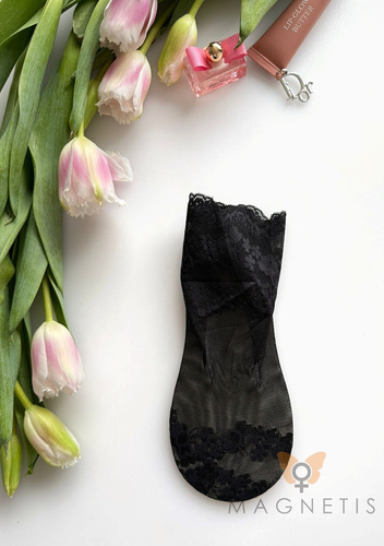 Skarpetki koronkowe damskie GC-251134 Magnetis – kwiatowy wzór, bawełniana podeszwa black