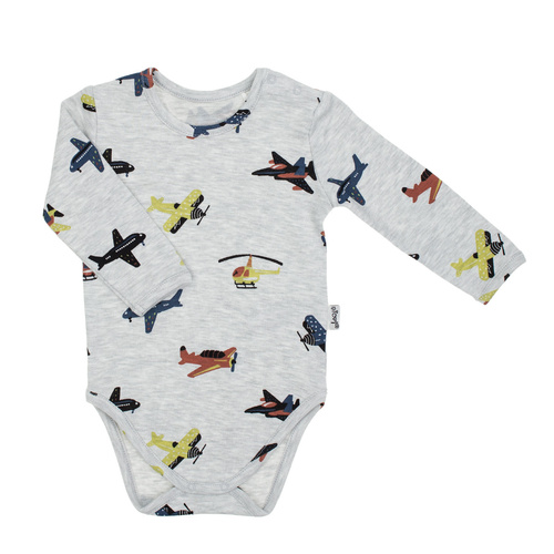 219095 Willy Nicol body niemowlęce bawełniane szare w samoloty – długi rękaw