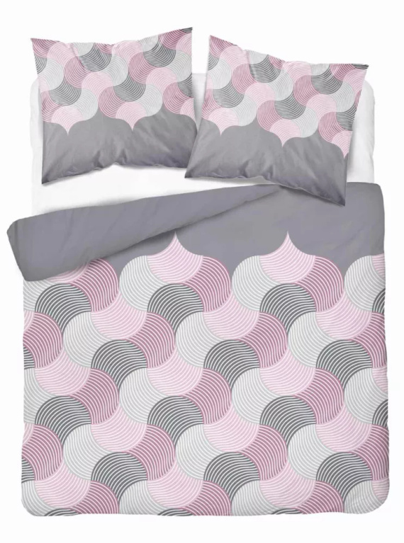 5631 B Pościel flanelowa Pastel Flowers Detexpol szaro-różowe fale geometryczne– ciepła, miękka i elegancka