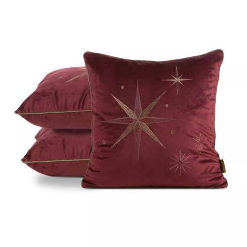 Chp 259 Poszewka świąteczna Eurofirany – bordowa welwetowa z szampańską gwiazdą