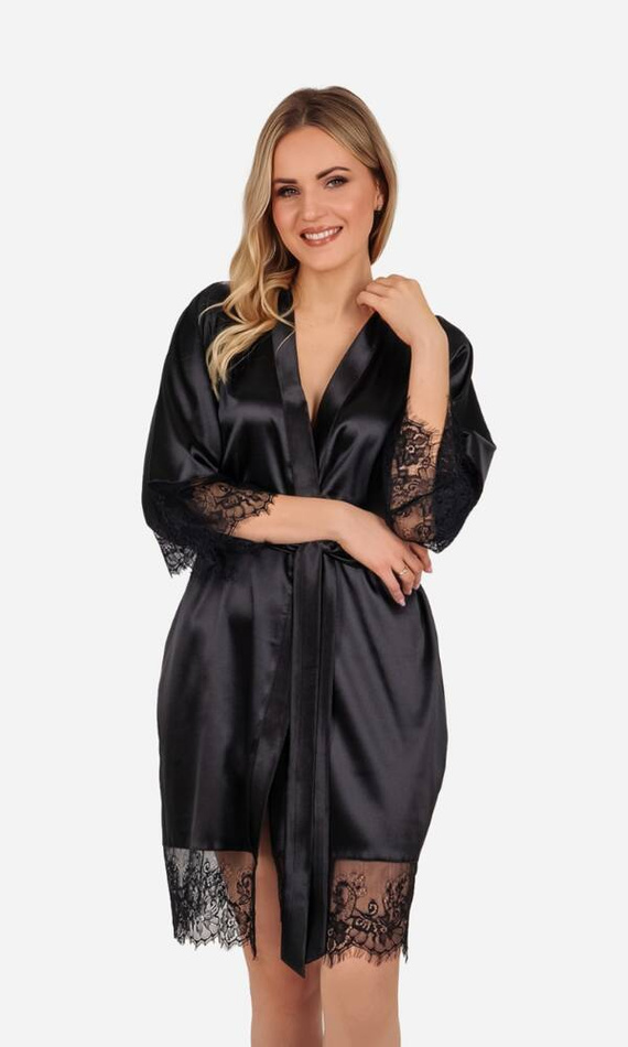 Gloria Szlafrok damski z koronką ByShelly - czarny