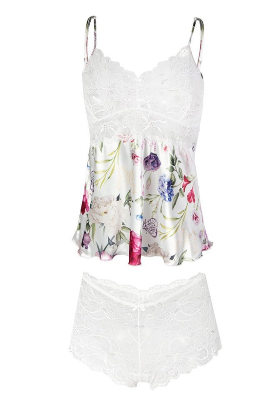 Flowers Komplet piżama damska DKaren DK-KA 010 biały