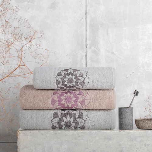 Lotus Komplet ręczników z haftem z motywem mandali Eurofirany biały/czarny 