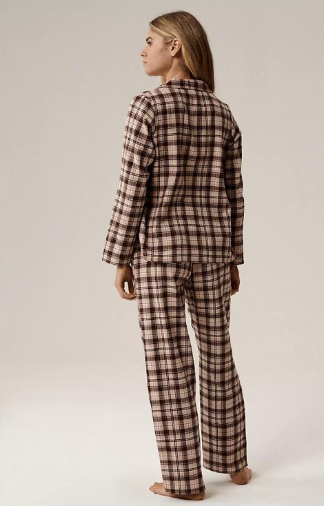 NLP-505 Piżama damska Atlantic brązowy –  flanelowa, rozpinana, w kratkę, bawełna