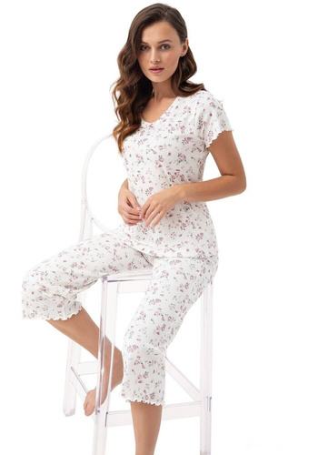 666 Piżama Damska Luna- różowe kwiatki